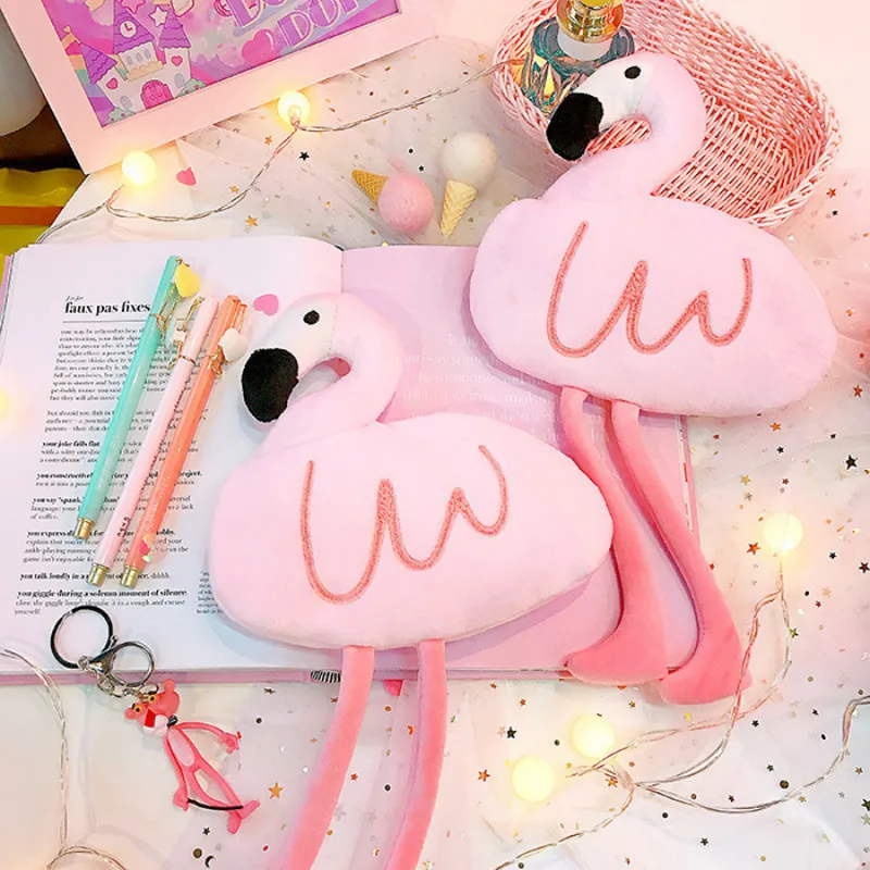 1 шт. Kawaii Мультяшные школьные чехлы карандаши сумка милый Фламинго плюшевая ручка