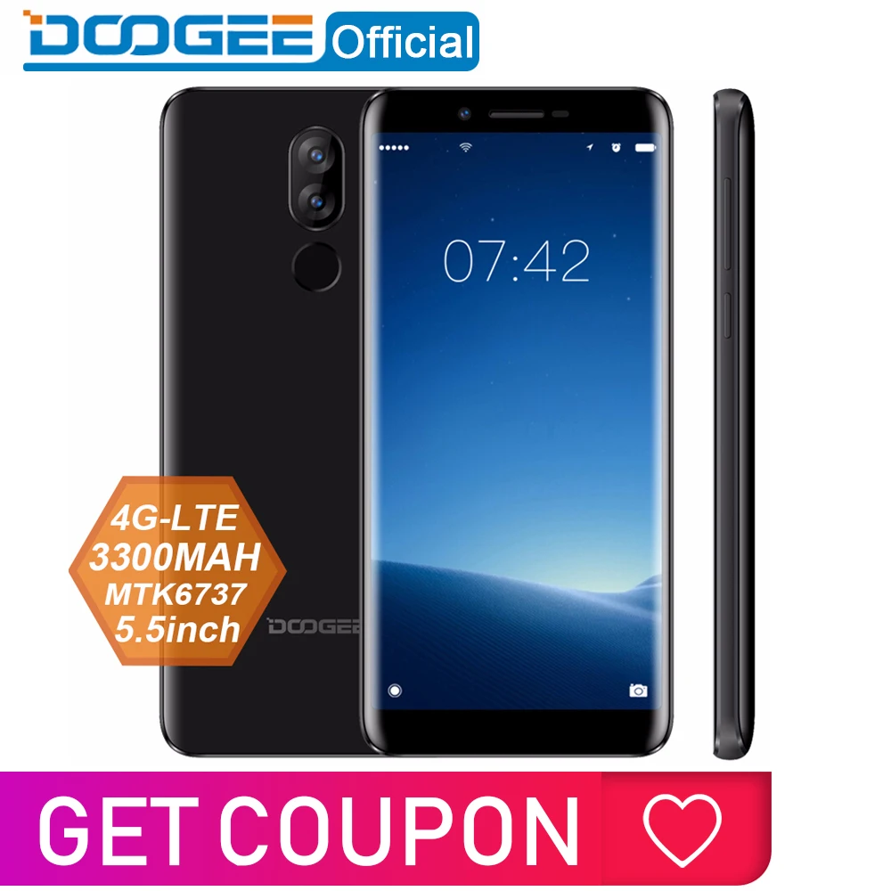 DOOGEE X60L 5,5 ''4G сеть MTK6737 четырехъядерный 2 Гб ОЗУ 16 Гб ПЗУ 4G Двойная камера 13.0MP Android 7,0 3300 мАч отпечаток пальца смартфон