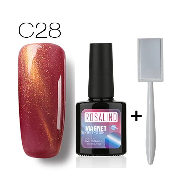 C28 with Magnet Rosalind 10 мл кошачий глаз лак для ногтей Отмачивание высококачественное покрытие 1 цвет с 1 магнитная палочка - Цвет: C28 with Magnet