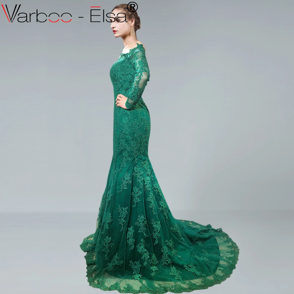VARBOO_ELSA темно-зеленое длинное платье с открытыми плечами вечернее русалки 2018