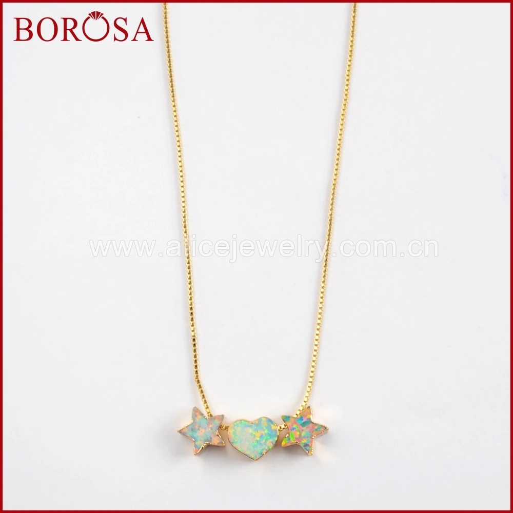 BOROSA 3 шт. модные ожерелья опал сердце и двойные звезды золотой цвет белый/синий