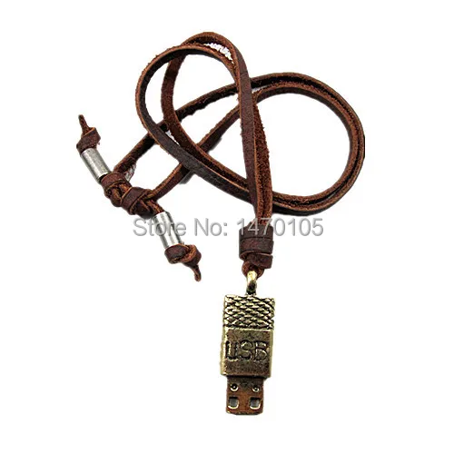 Fashion USB Alloy Pendant Adiustable genuine leather Necklace | Украшения и аксессуары
