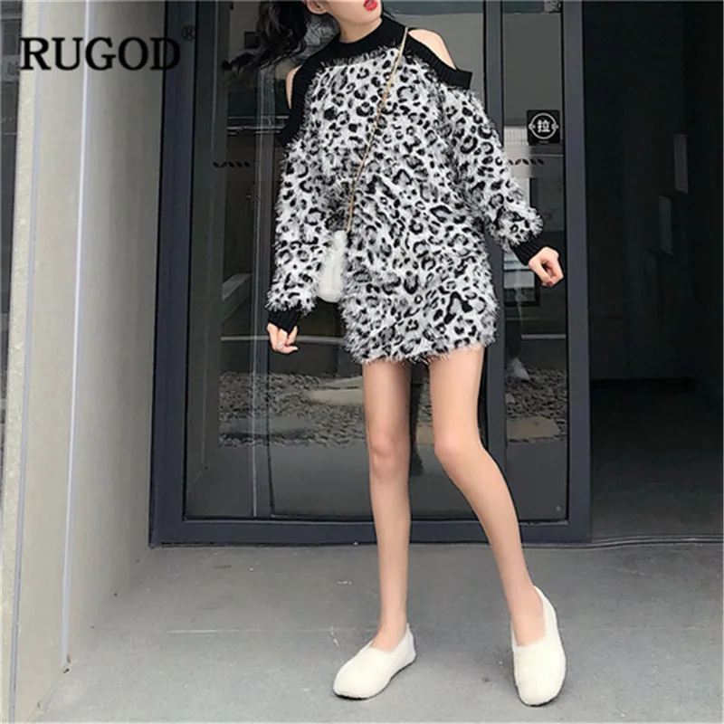 RUGOD Fashion Vintage Leopard Women Dress O-Neck Tassel Mini Korean Style Straight Winter dresses woman party night | Женская одежда