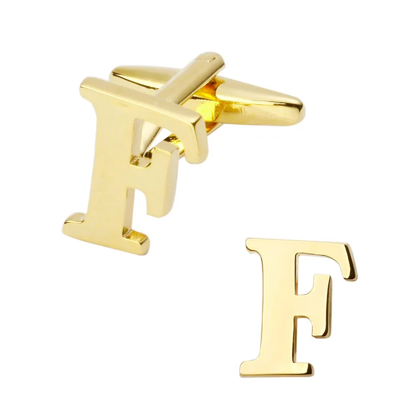 New high quality brass plated letters F Cufflinks Mens Jewelry shirt cuff Cufflinks twins English letters