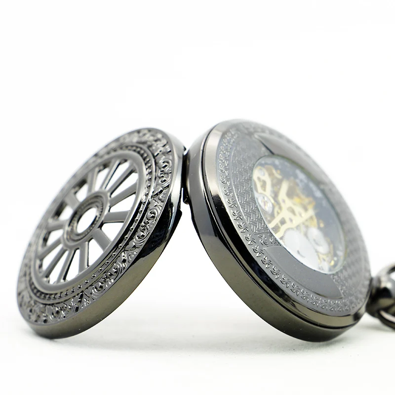 Hollow Round Blue Roman Display Dial Mechanical Pocket Watch Vintage Steampunk Manual Chain Necklace Pendant Accessory Clock