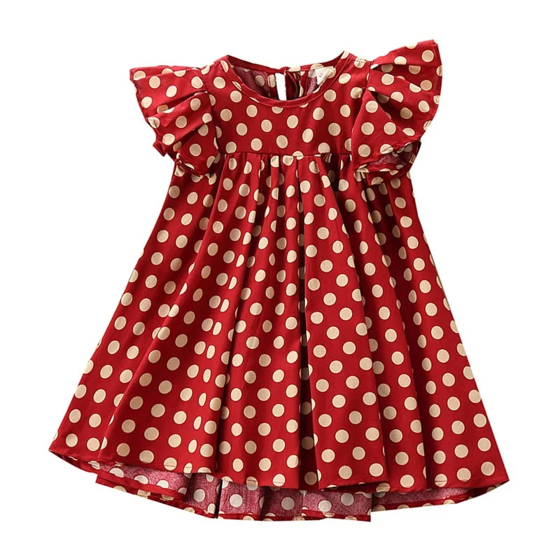 2019 Girl Baby Summer Dress Flying Sleeved Dot Princess Dresses Kids Girls Birthday Party Vestido Children Clothes Outfit | Детская