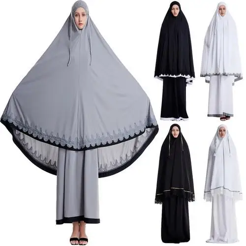 2 шт мусульманских женщин молитвенный набор Khimar Абая головной платок накладной