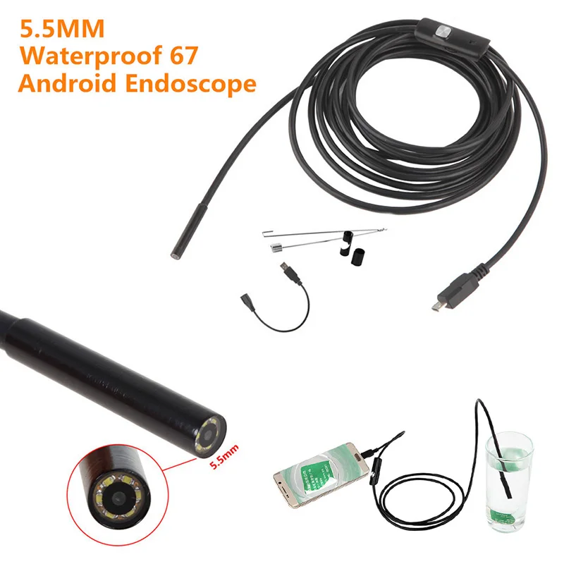 Новая профессиональная 5 мм линза Mirco USB OTG эндоскоп Инспекционная камера 1 м/2 м/5 м