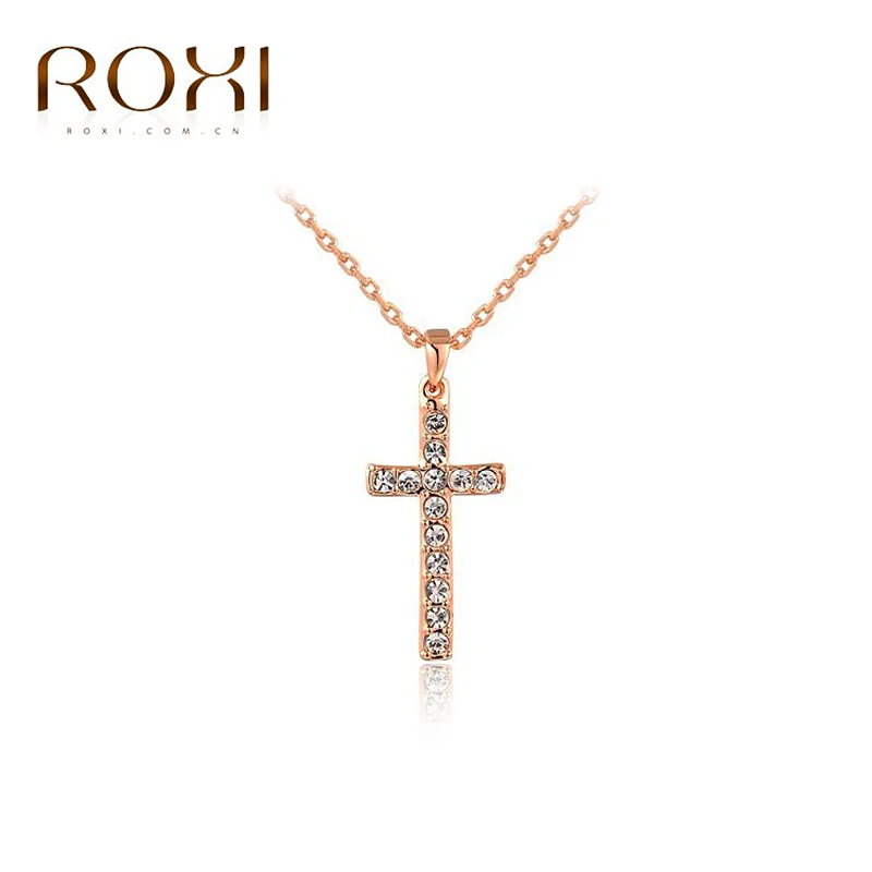 Длинное ожерелье и кулоны ROXI Cross из розового золота с кристаллами украшения