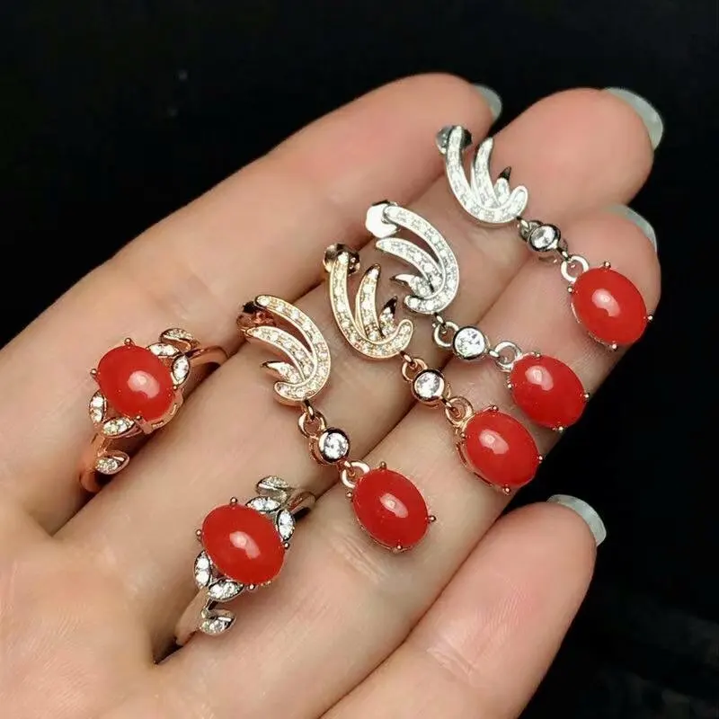 Серьги-гвоздики shilovem из стерлингового серебра 925 пробы с натуральным красным