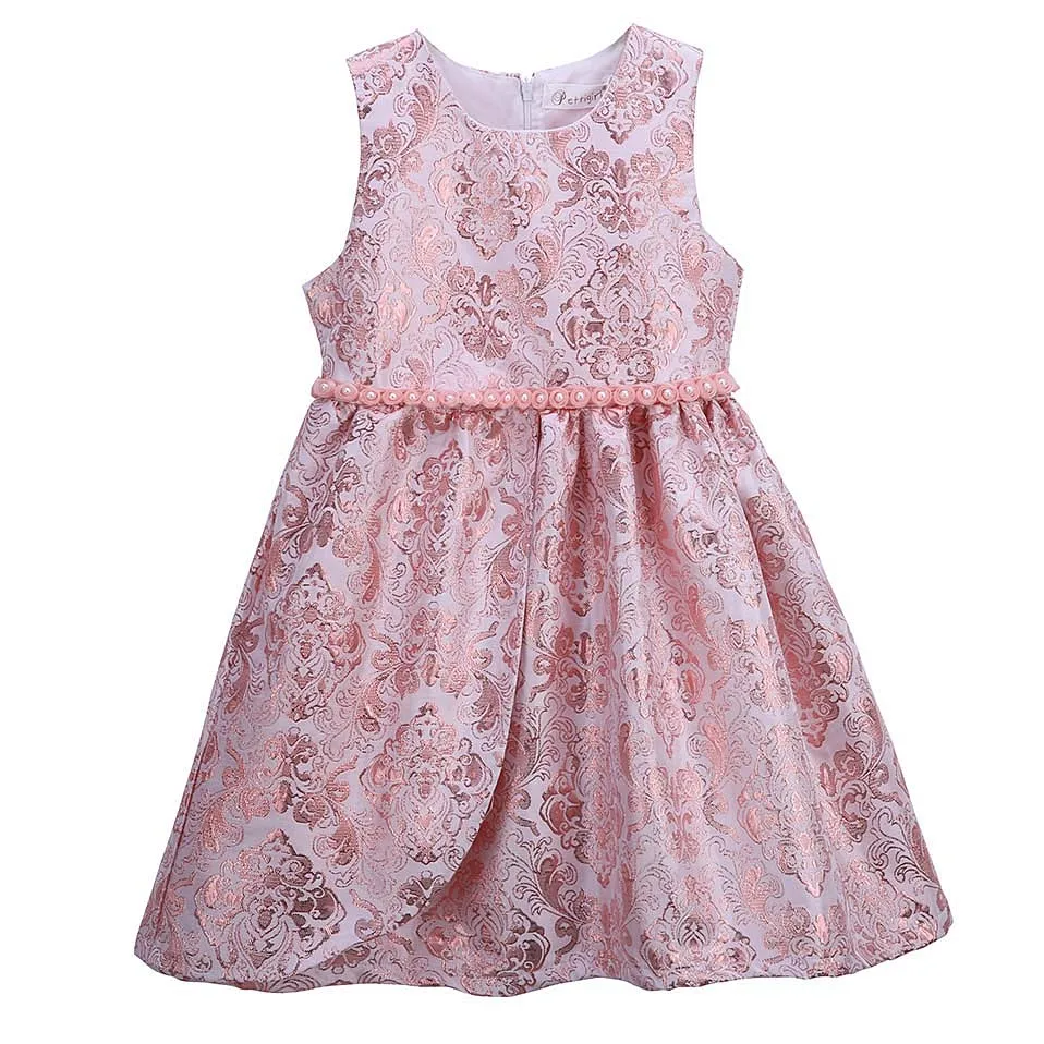 Pettigirl Summer Sleeveless Pink for Girls Dress Pearl Jacquard Floral Wedding Elegant Kids Baby Children Clothing GD81125-335F | Детская