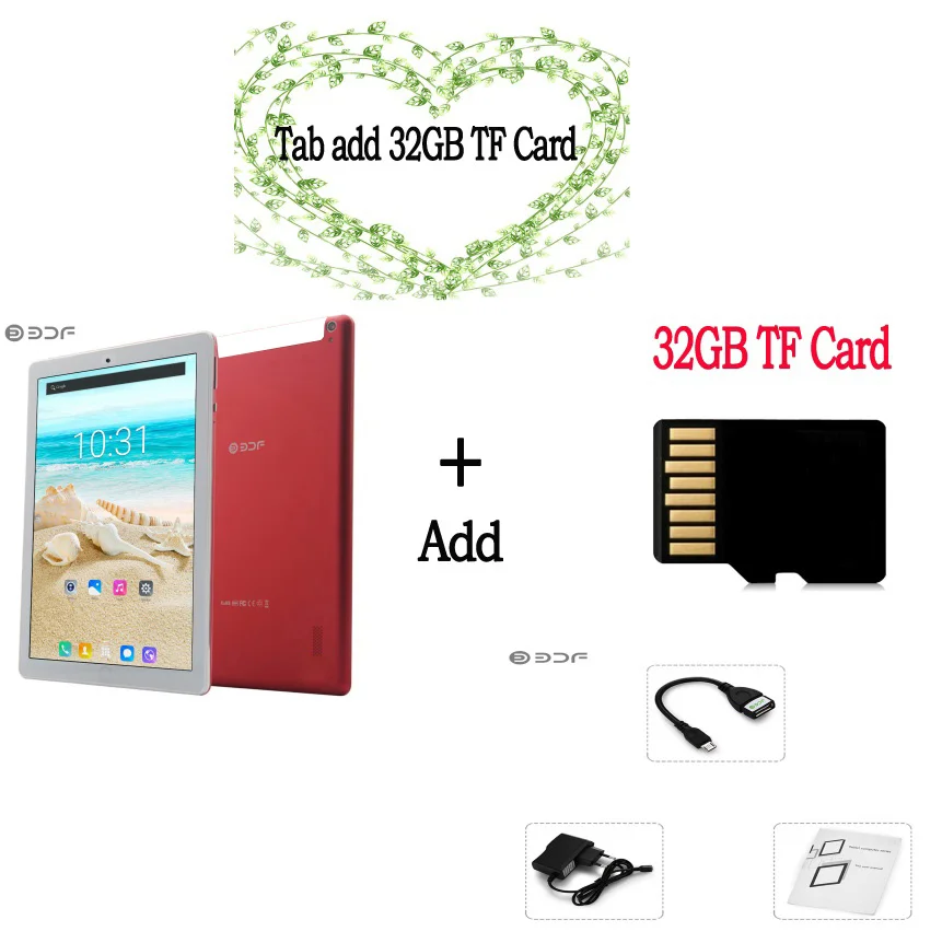 Add 32G TF Card 10 дюймовый планшет 3g Телефонный звонок 3g сим-карты ips планшетный ПК с системой андроида и 7,0 Octa Core 1280*800, Wi-Fi, объемом памяти 4 Гб/64 ГБ, может использоваться как ноутбук Планшеты 7 8 9 дюймов - Комплект: Add 32G TF Card