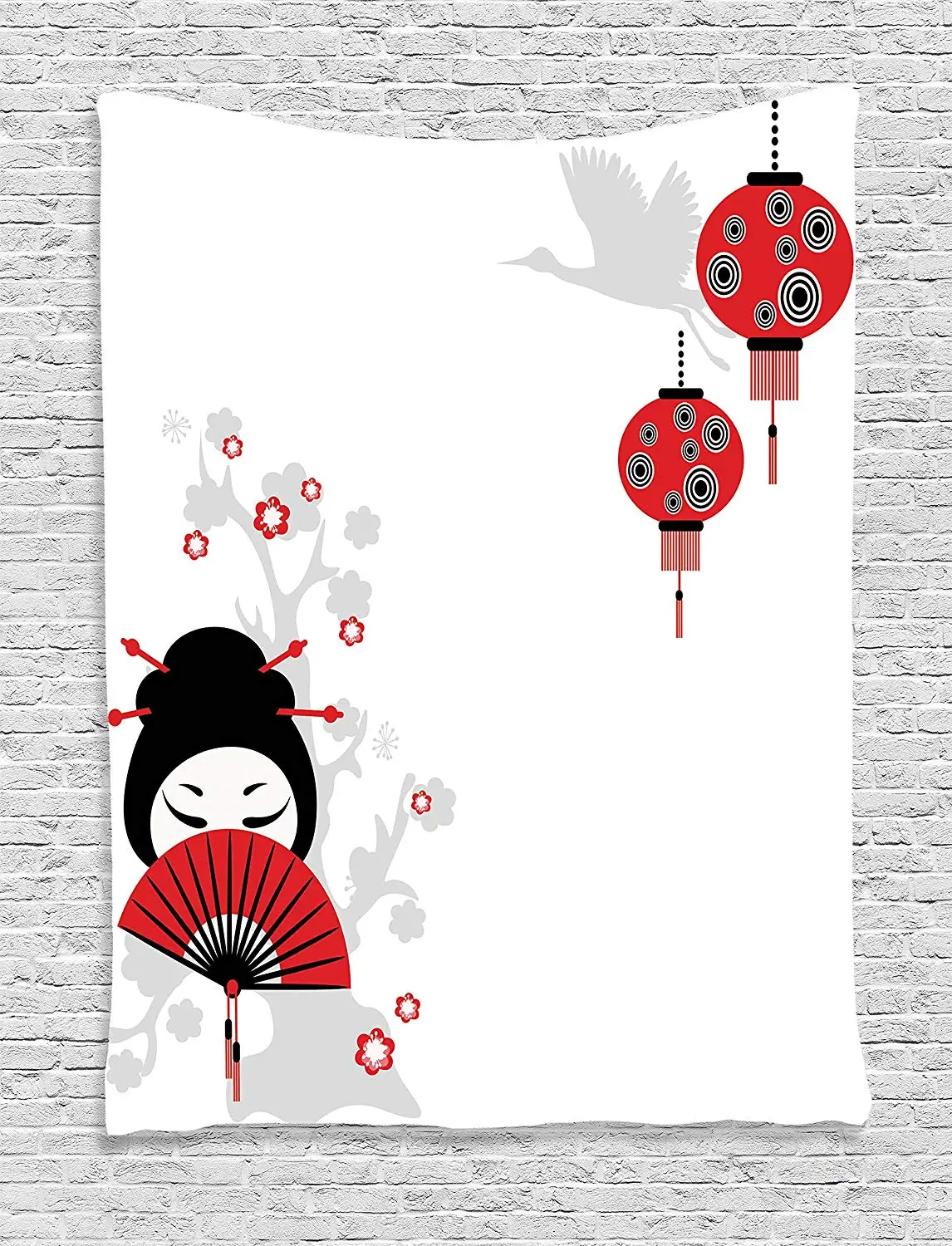 Декоративный фонарь Geisha Holding японский веер цветочный пейзаж кран Птица счастье