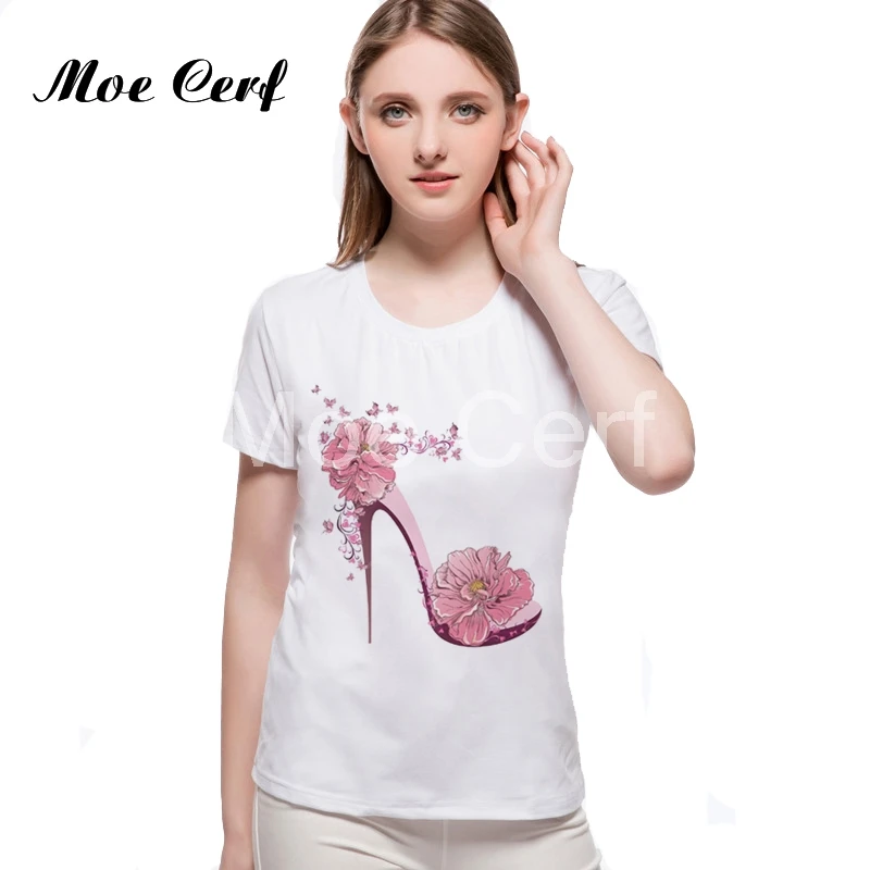 Женская футболка с цветочным принтом на высоком каблуке|hipster tee|top teesprinted t shirt women |