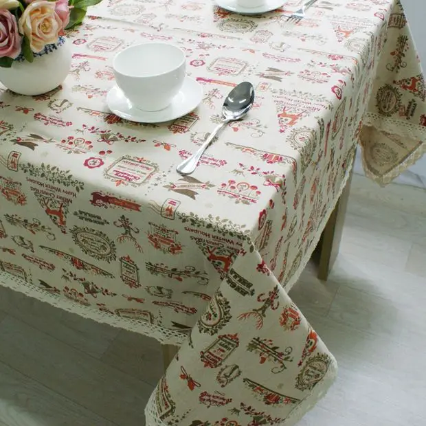 Льняная скатерть с рождественской темой и принтом северного оленя