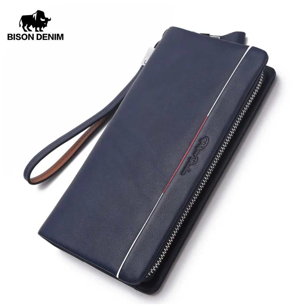 BISON DENIM новинка Мужской Длинный кошелек из натуральной кожи деловой бренд мужской