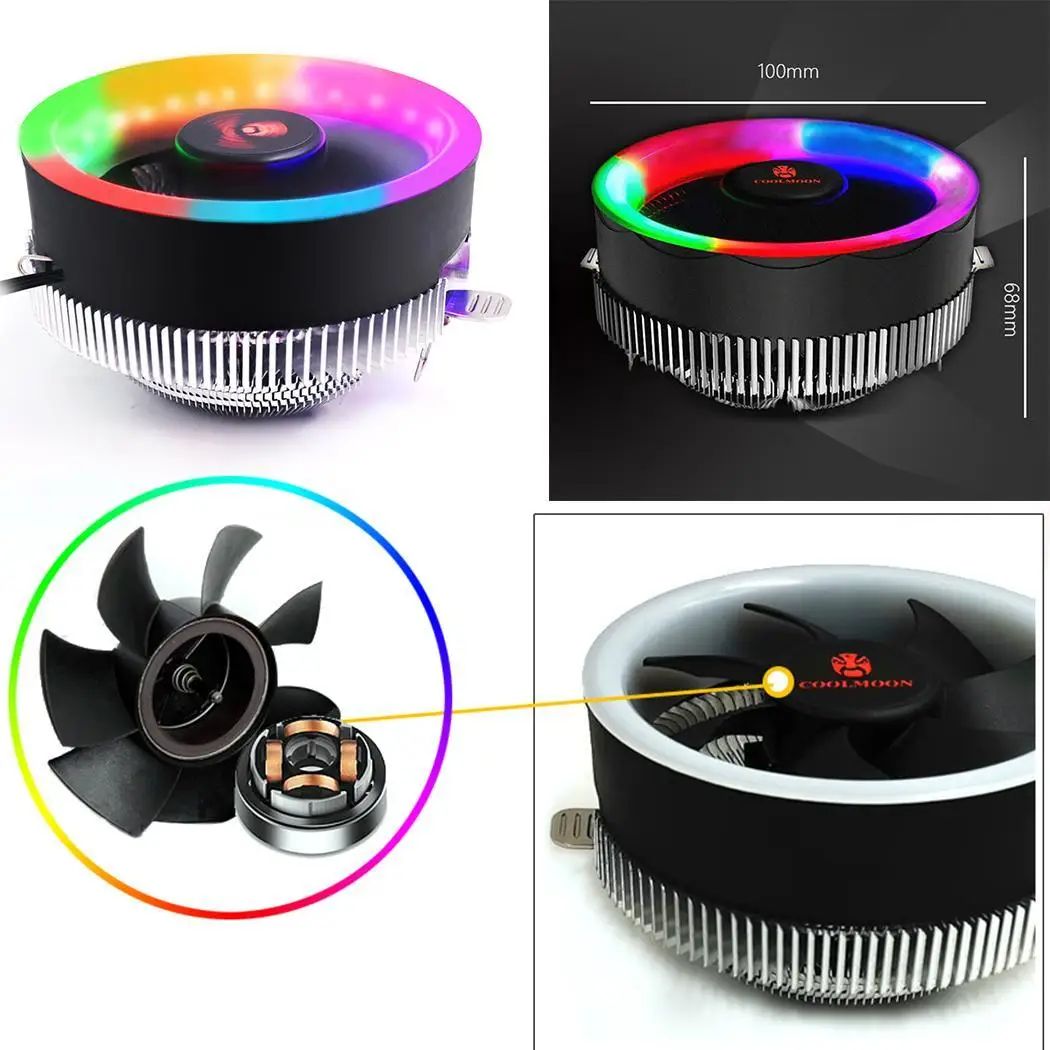 Кулер для процессора радиатор светодиодный AMD Intel тихий 3Pin PC процессор