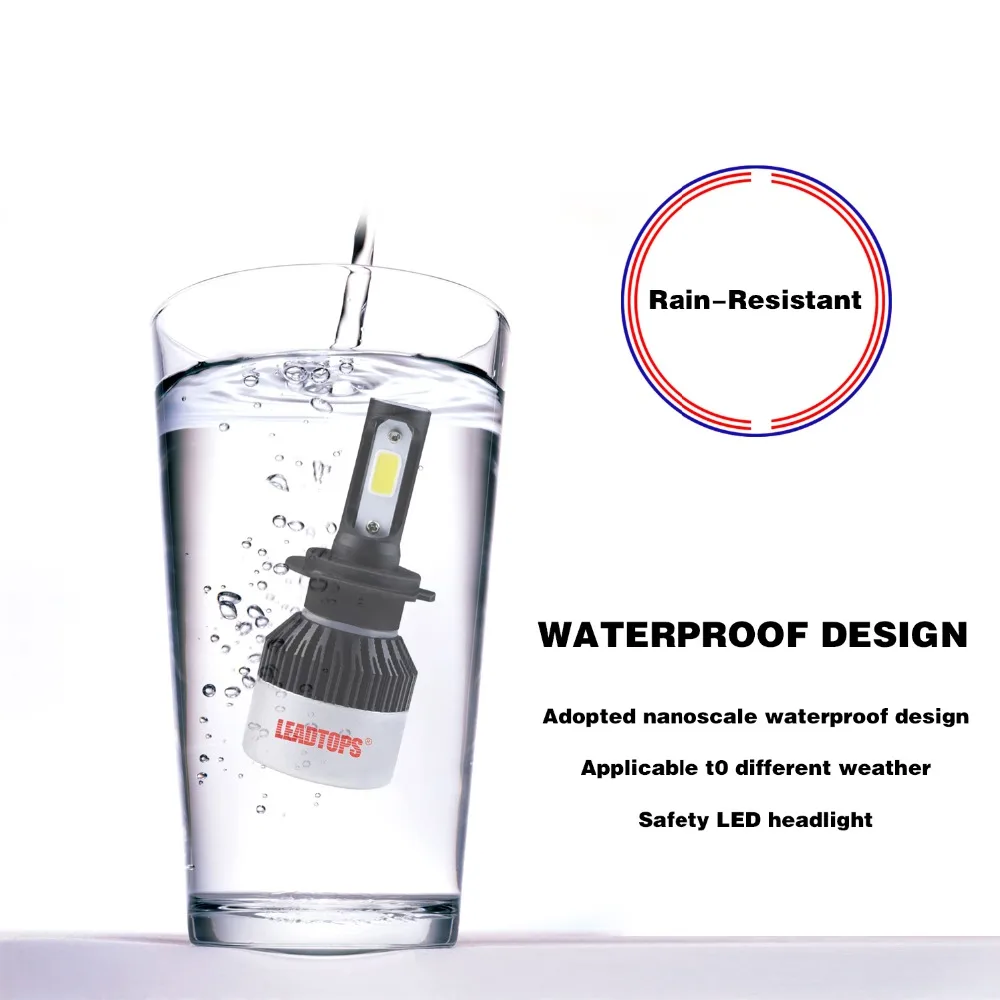 Leadtops Авто Фары для автомобиля лампы Наборы H7 LED H4 HB3 H11 H1 9005 9006 Car Light H7-6500 К CCT 72 Вт 9000LM-автомобилей фары FB