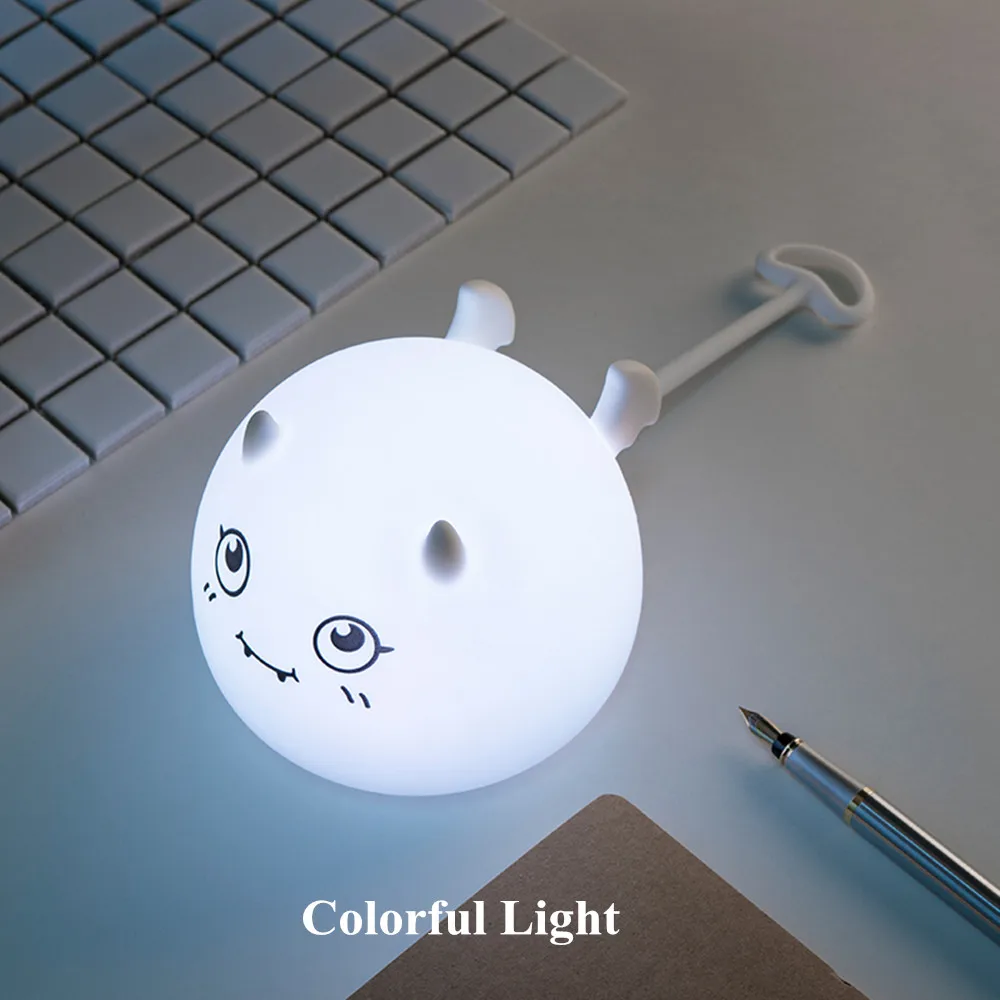 Colorful Light Демон, бело-серые светодиодный Ночной светильник сенсорный Сенсор мультфильм силиконовые лампа USB Перезаряжаемые Ночной свет лампы для детей Детские подарок на Хэллоуин - Испускаемый цвет: Colorful Light