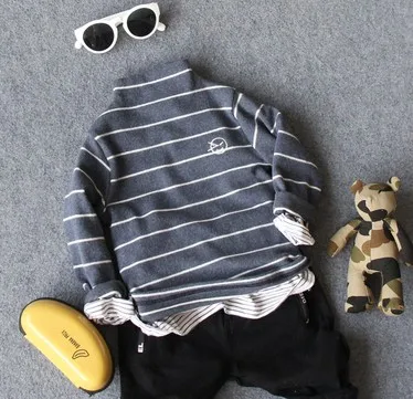 only t shirt Только нижнее белье, футболка, 1 предмет, новинка, осенняя футболка в полоску с высоким воротником для мальчиков, детская модная футболка с длинными рукавами, свитер для мальчиков - Цвет: only t shirt