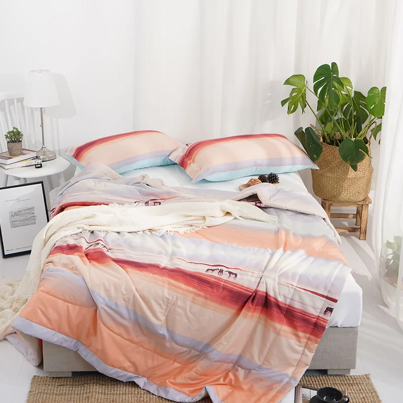 Air Conditioning Summer Cotton Quilt Comforter Queen size Ultra Soft Comfortable Bed Cover set Floral Colorful printed | Дом и сад