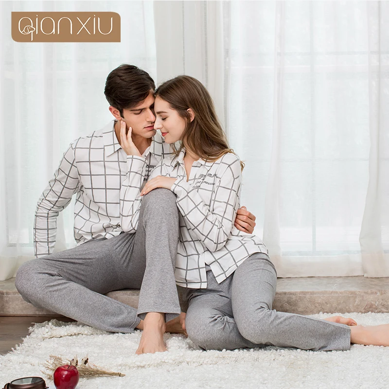 

Couple Style Men's Pajamas Suit Cotton Material Classic Plaid Pajamas Home Wear Nightgown Casual Wear Sleeping Dress Suit