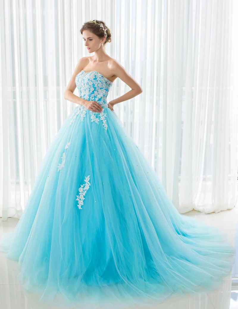 2017 новое поступление бальное платье голубого цвета тюлевые платья для