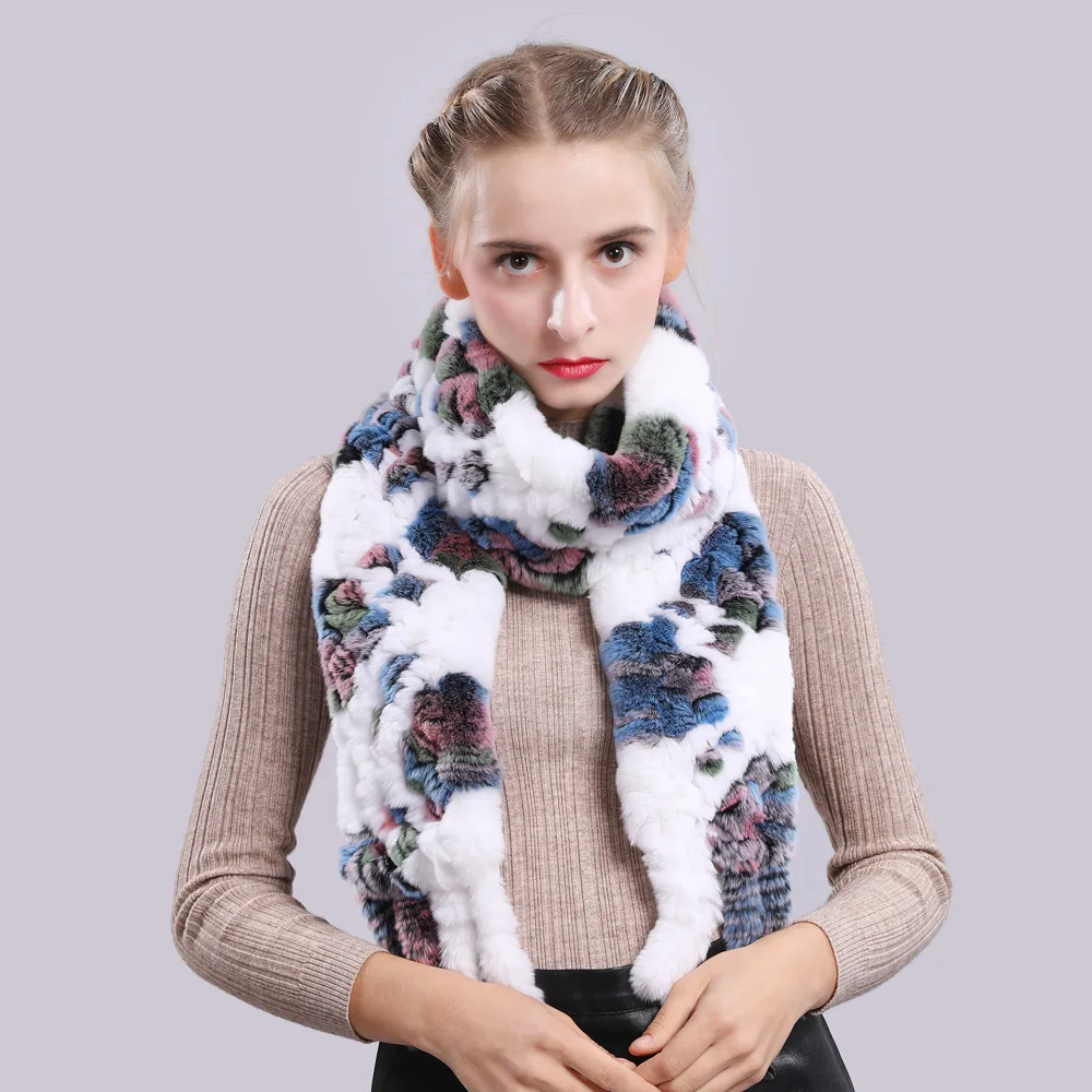 Новинка Настоящий мех кролика вязанный шарфы Для женщин качество шерсти