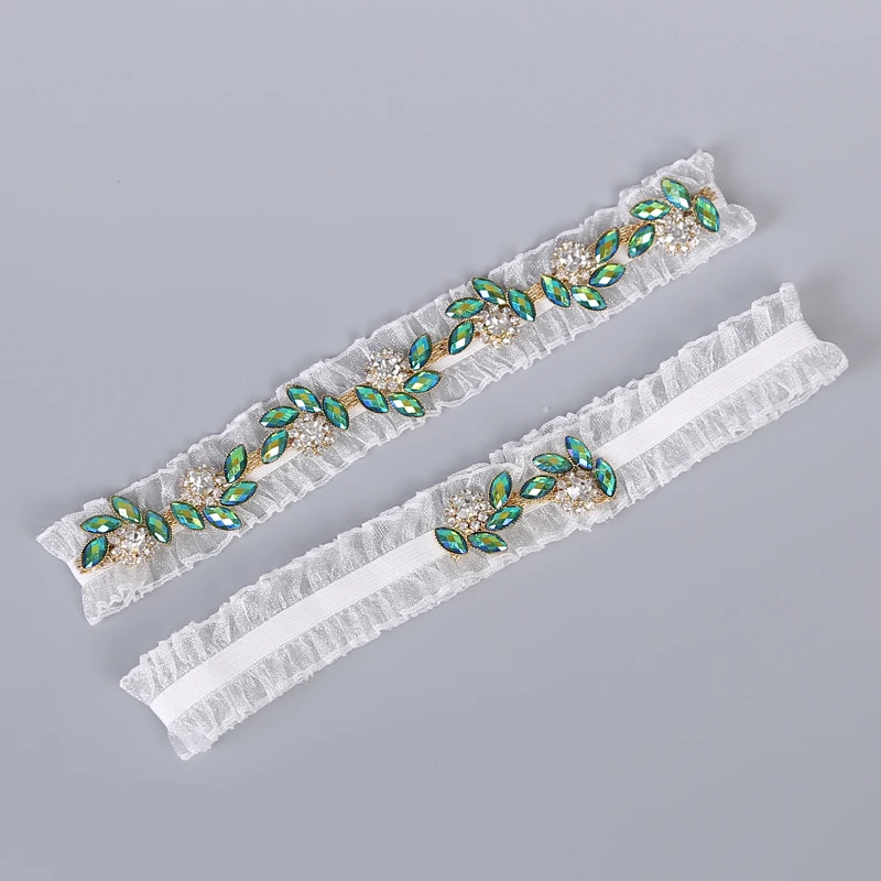 Женские кружевные подвязки с зелеными стразами 2 шт. в комплекте | Женская одежда