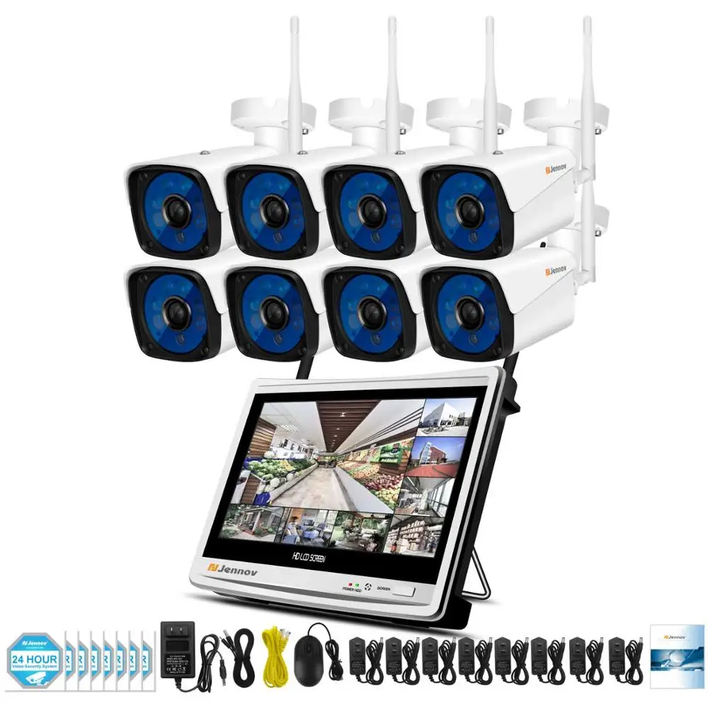 8 Pieces Camera Jennov 8CH lcd монитор NVR комплект CCTV система 2MP 1080P наружная Домашняя безопасность Wifi ip-камера P2P система видеонаблюдения Комплект - Цвет: 8 Pieces Camera
