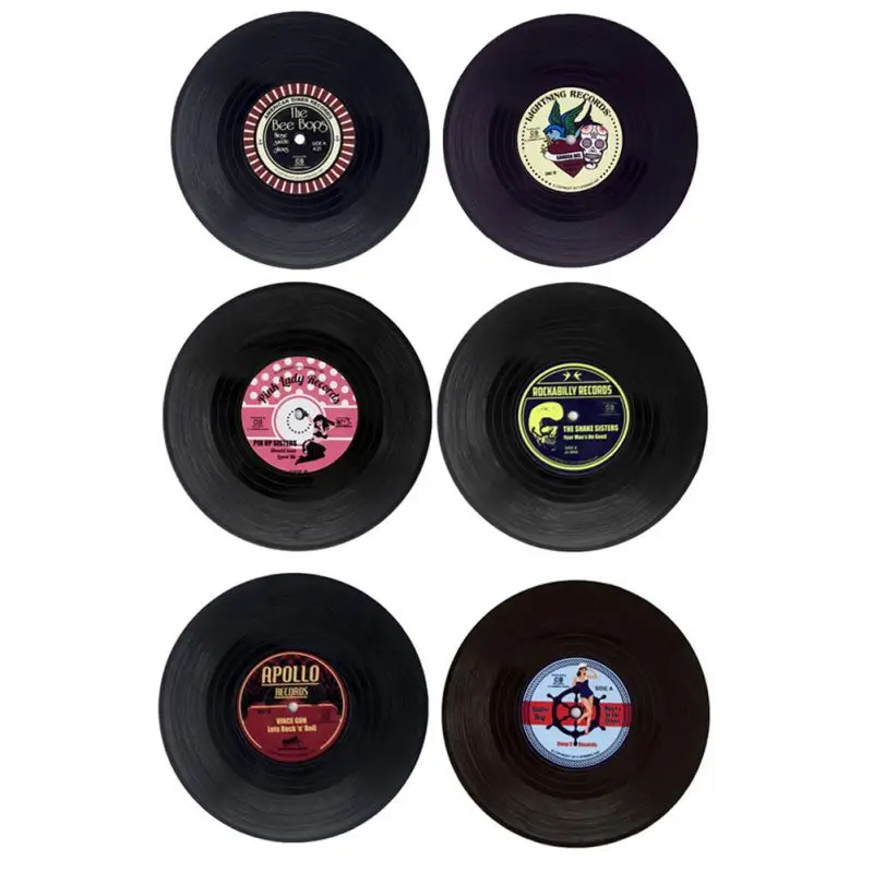 6pcs Environmental Plastic Vinyl Record Table Placemats Simple Creative Mug Coaster Heat-resistant Cup Coasters Dining Table Mat