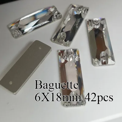 Baguette 6X18mm 42pc Rivoli капля пришить кристально чистая СТРАЗА DIY 2 отверстия зеркало стразы стекло камень для пришивания Швейные Textil Стразы для одежды - Цвет: Baguette 6X18mm 42pc