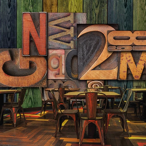 Пользовательские 3d настенные цветные доски английские буквы росписи кафе Чайный