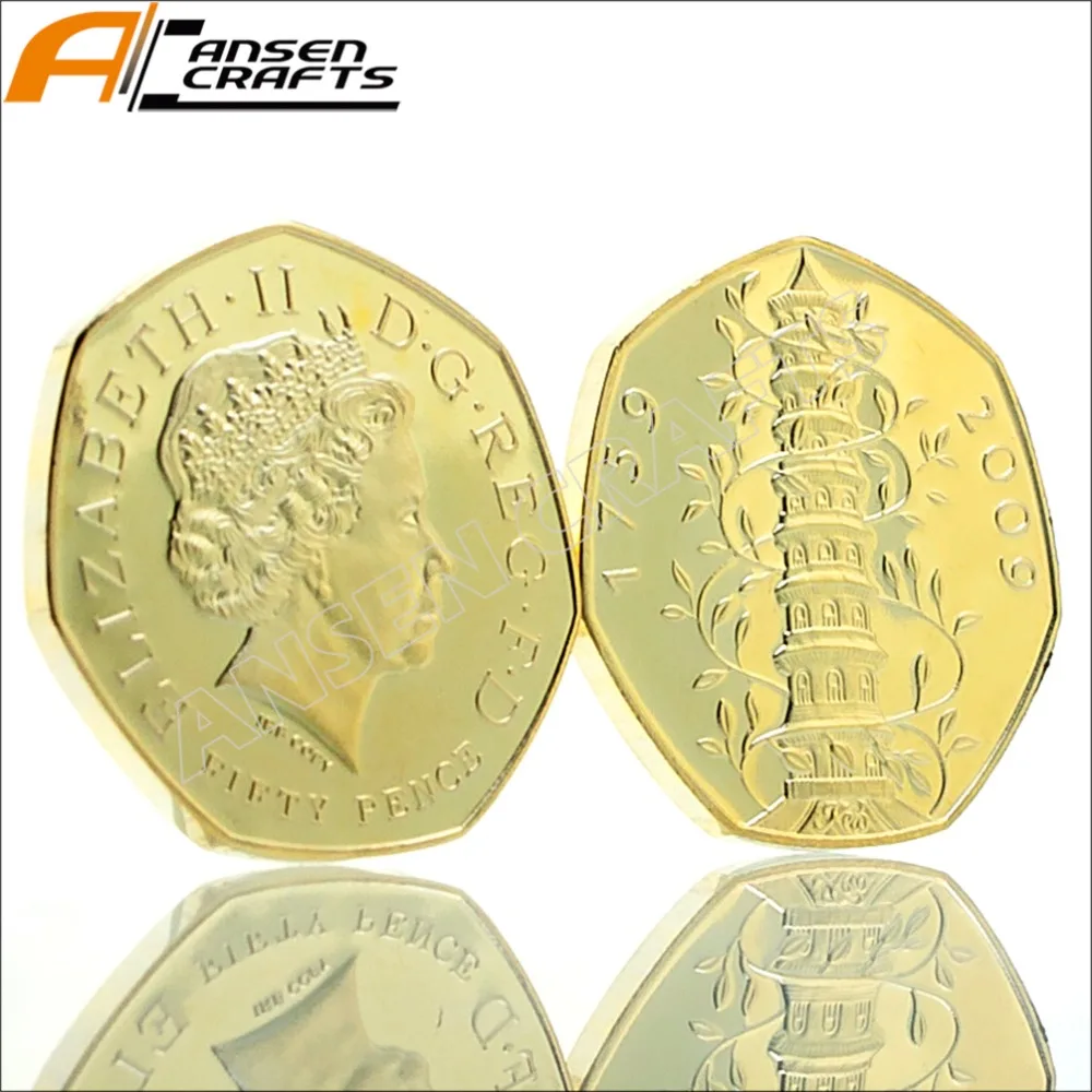 Kew сад 50 P Fifty Pence Elizabeth II EIIR II 2009 Британский посеребренный позолоченный Имитация монеты