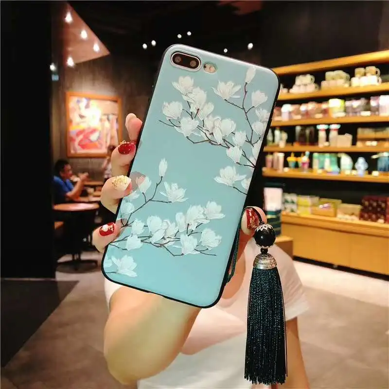 Honor 9 Case Chinese traditional embroidery craft 3D Relief Flower Phone For Huawei Mate 10 Pro 7A Tassel |