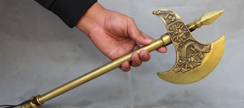20 &quotКитайский Бронзовый феншуй Голова Дракона Статуя защита оружие топор