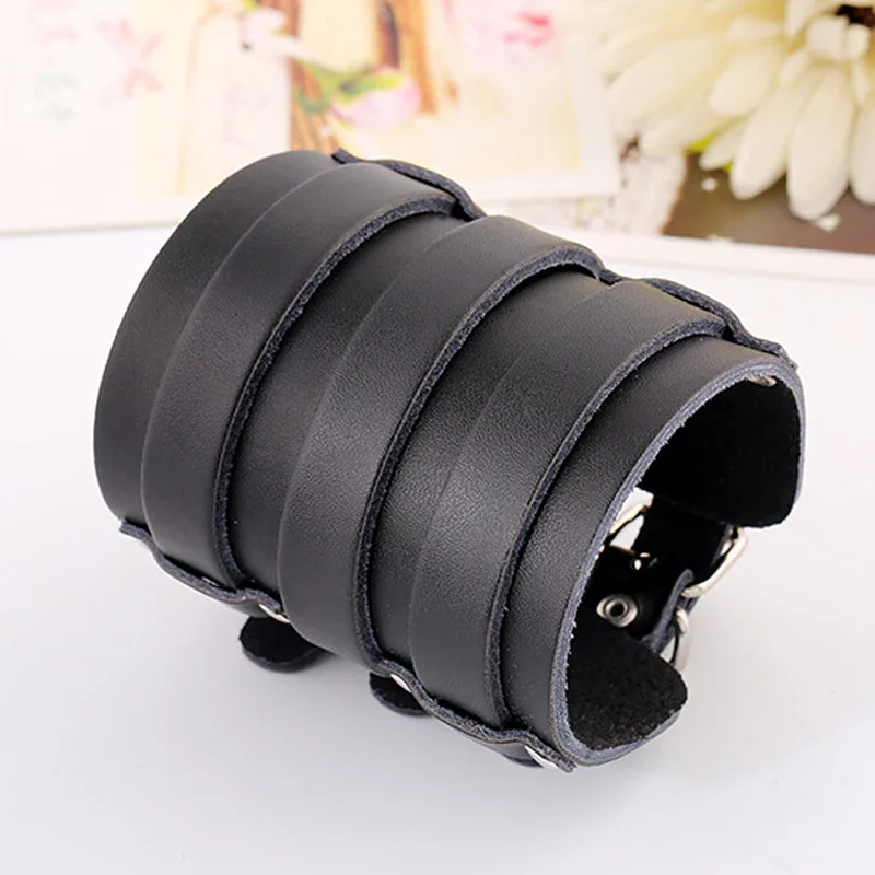 Винтажный кожаный браслет и мужской широкий Браслет-манжета в стиле панк-рок