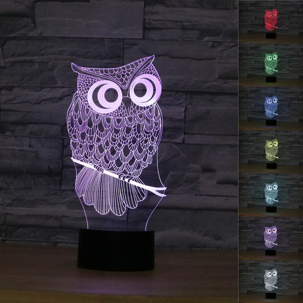 Kawaii Мультфильм Сова свет 3D LED животное ночник RGB Сменные лампы для детей детские