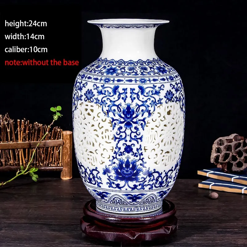 Jingdezhen Blue and White Porcelain Table Vase Hollow Flower Vases / Living Room Wine Cooler Decor Crafts Souvenir Collection | Дом и сад