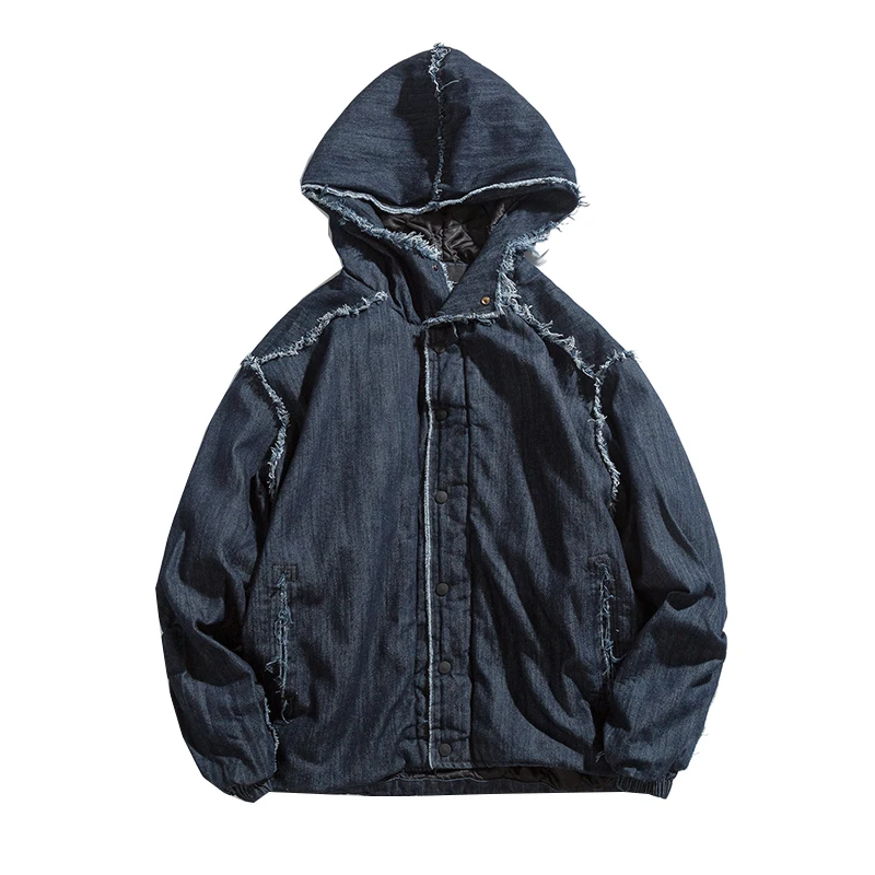 Мужская джинсовая куртка с капюшоном черная утепленная бомбер из денима в стиле