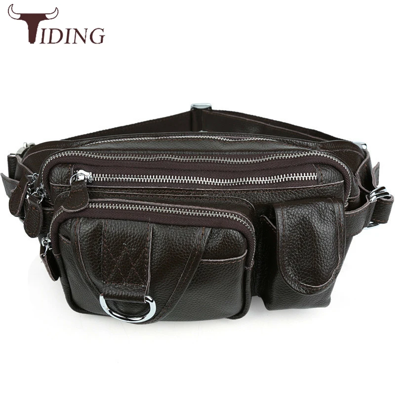 Tiding из натуральной тисненой кожи Мужская поясная сумка большой емкости модный