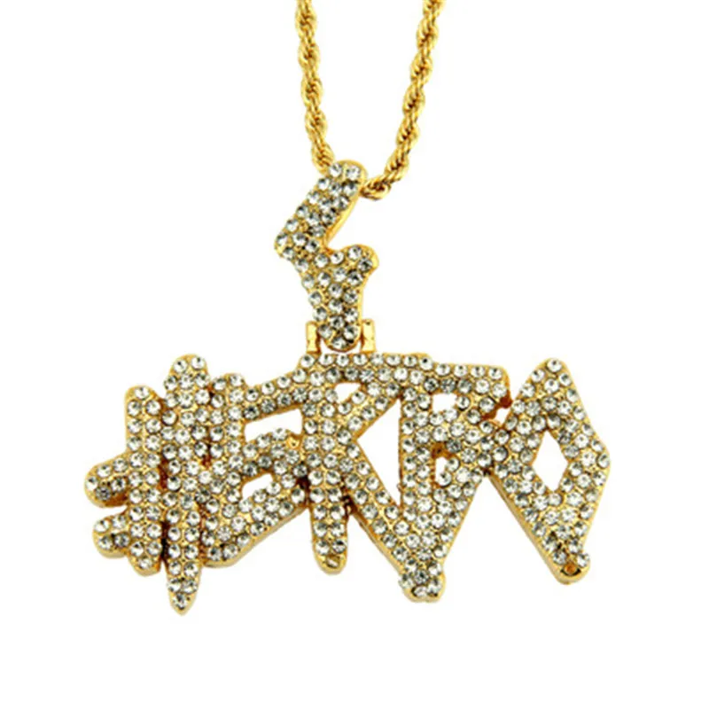 Iced Out Full Rhinestone Gold plating English Letters Hip Hop Necklace Pendants Micro Zircon Necklaces For Jewelry | Украшения и