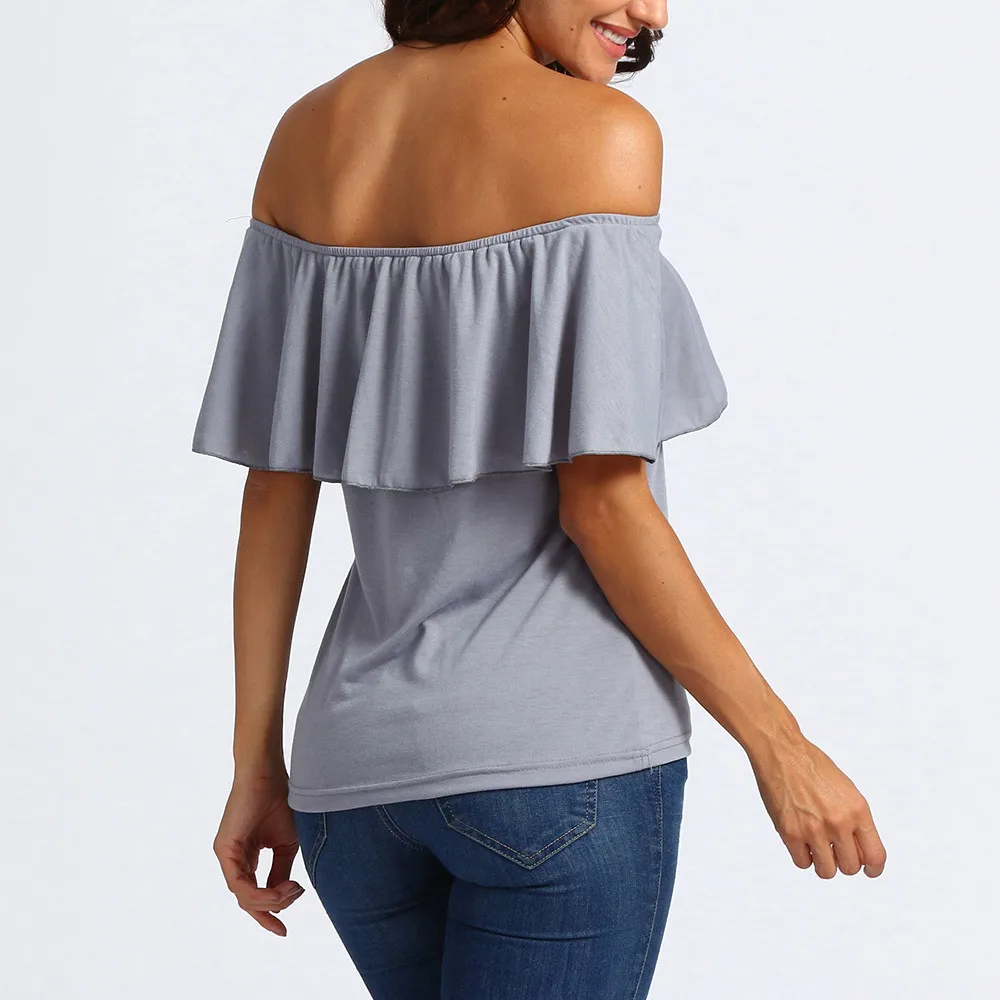 

Womens Tops And Blouses Nice Slash Neck Sexy Solid Off-Shoulder Tee Short Fashion Sleeve Shirt Tops Blouse Summer