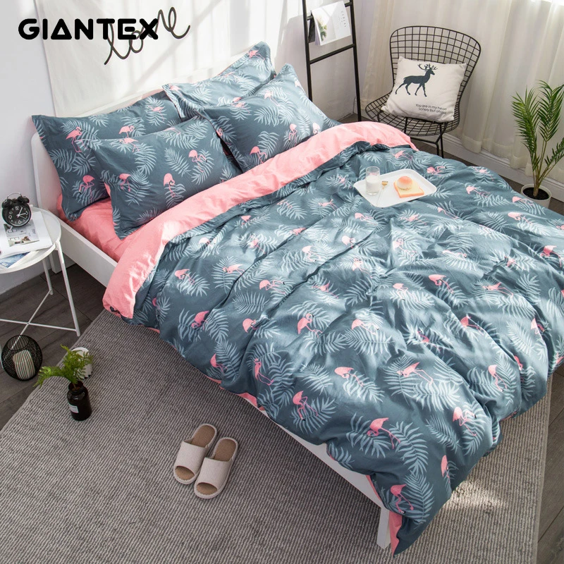 GIANTEX 4 шт. хлопок принт комплект постельного белья наволочка простыня