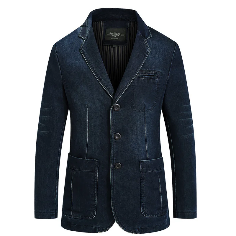 

New Mens Denim Blazer Men Fashion Cotton Vintage Suit Jacket 4XL Male Blue Coat Denim Jacket men slim fat Jeans Blazers BG2182