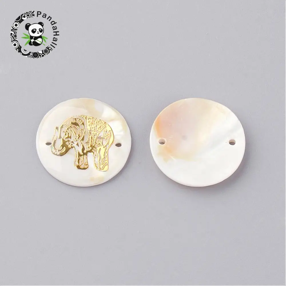 

Freshwater Shell Links, Flat Round with Elephant, Golden, 20x3mm, Hole: 1mm