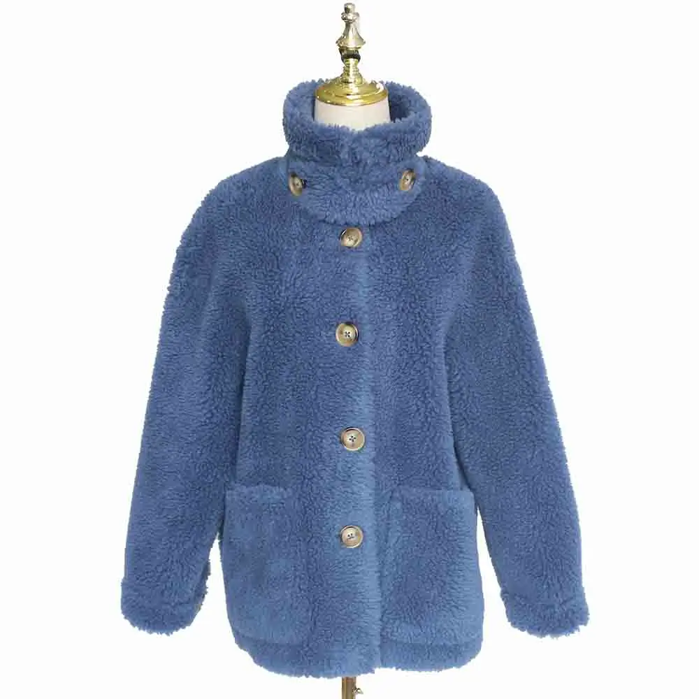 Short Blue Элегантное меховое пальто женская мягкая меховая куртка плюшевое пальто с карманами Повседневная плюшевая верхняя одежда короткий и длинный дизайн - Цвет: Short Blue