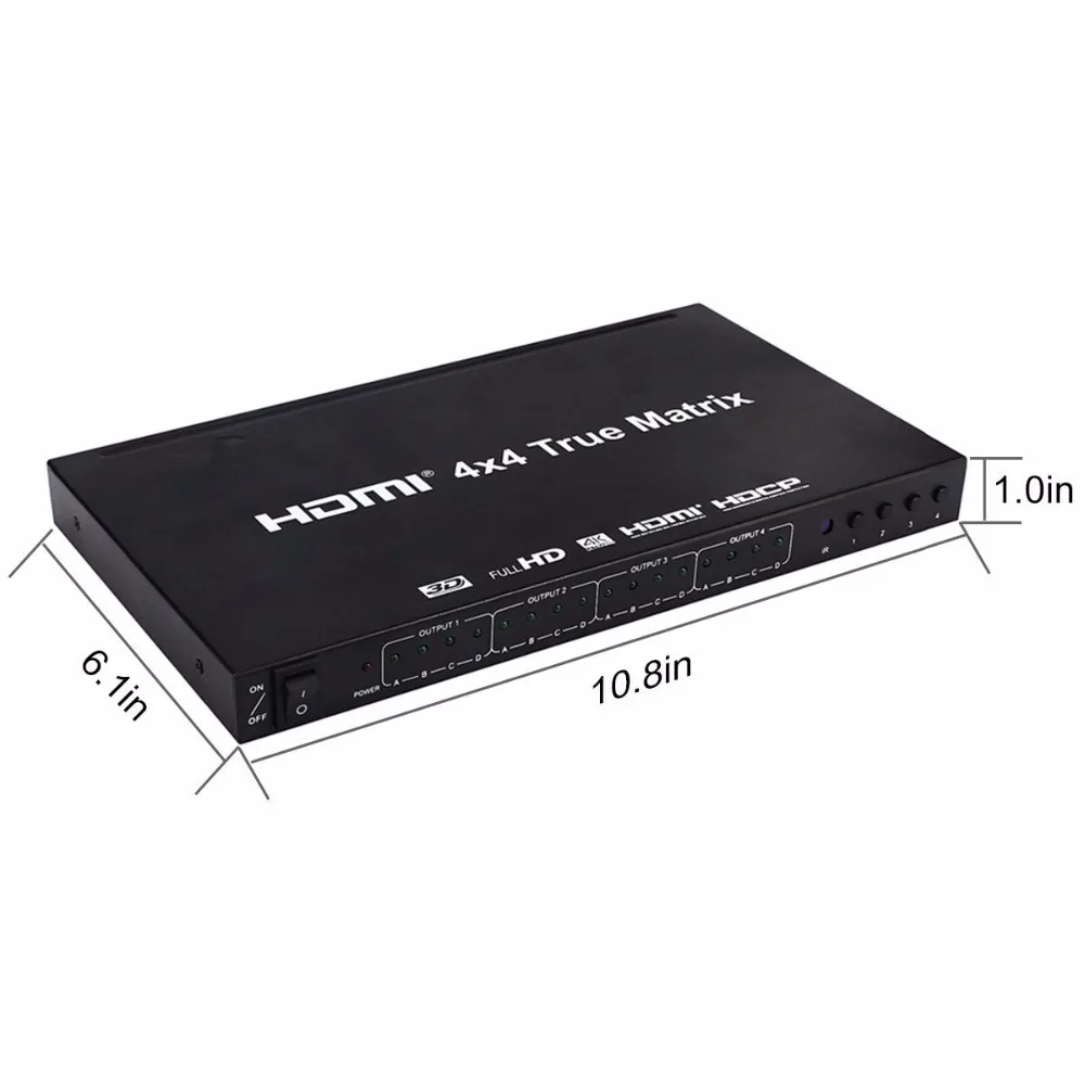 4x4 HDMI матричный переключатель, Ultra HD 4K x 2K 3D питание коммутатор сплиттера HDMI, поддержка EDID с ИК-пультом дистанционного управления(4 в и 4 выхода