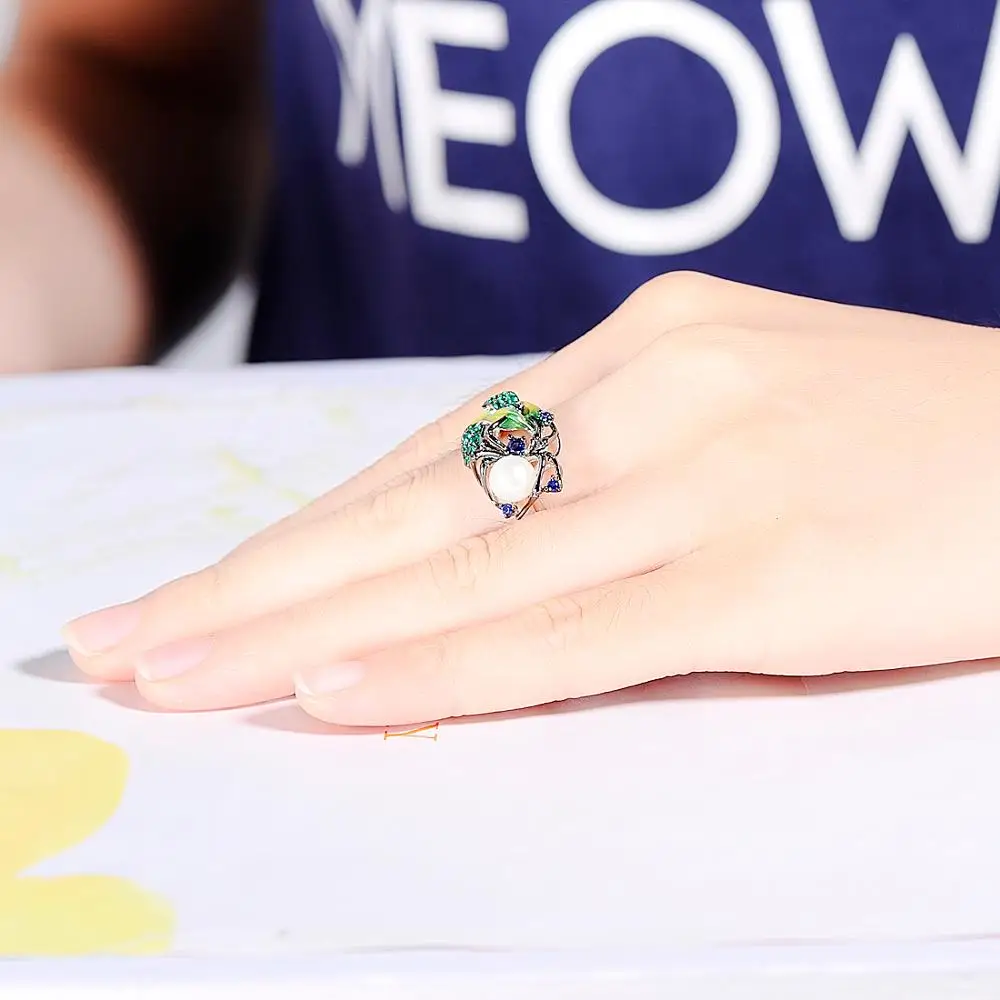 SANTUZZA Silver Ring For Women 925 Sterling Fashion Spider Rings for Cubic Zirconia Ringen Party Jewelry Enamel | Украшения и