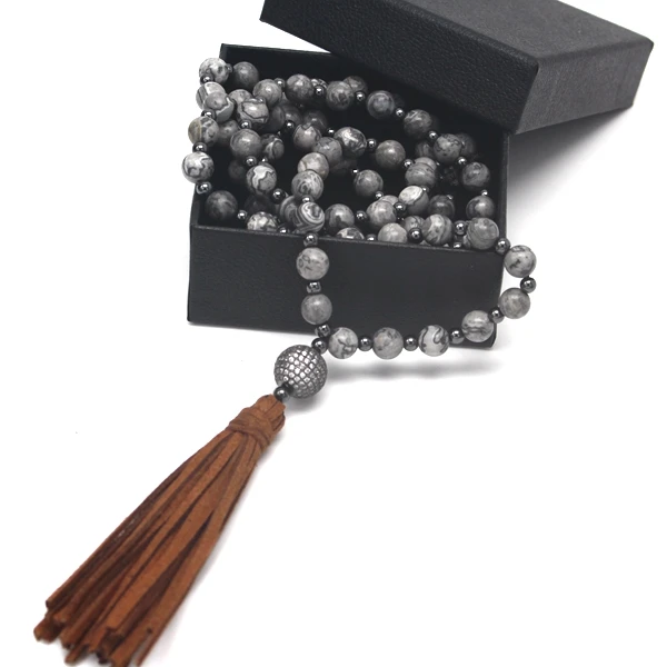 Ожерелье Rudraksha Mala кожаное ожерелье с кисточкой из циркона и бисера | Украшения